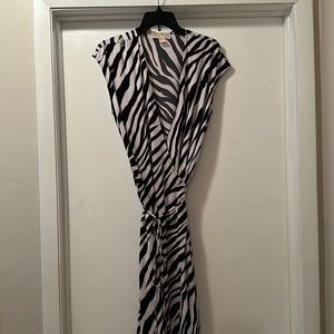 Michael Kors Sleeveless black and white zebra striped wrap dress